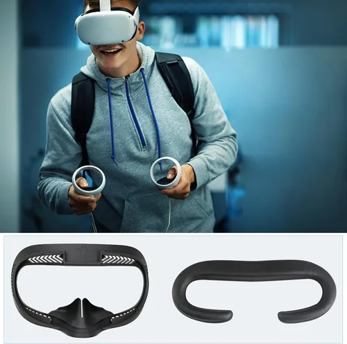 Vista 7 de Compatible con Oculus Quest 2 - Soporte de repuesto de piel sintética VR para Meta Quest 2, a prueba de sudor, cómodo cojín para la cara, accesorios
