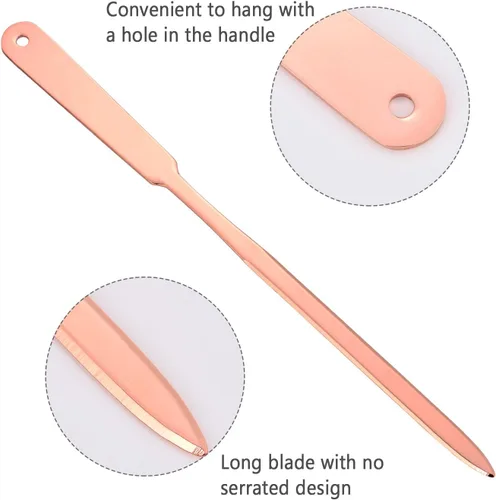 Vista 5 de Outus Paquete de 2 abridores de letras rosados, abridor de sobres dorados, cortadora de acero inoxidable, cuchillo abrecartas de mano, cortadora