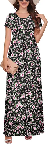 Vista 11 de DEARCASE - Vestido Maxi para Mujer de Manga Corta, Casual de Verano, Holgado, Liso, Cómodo, Vestidos Largos con Bolsillos 1-negro