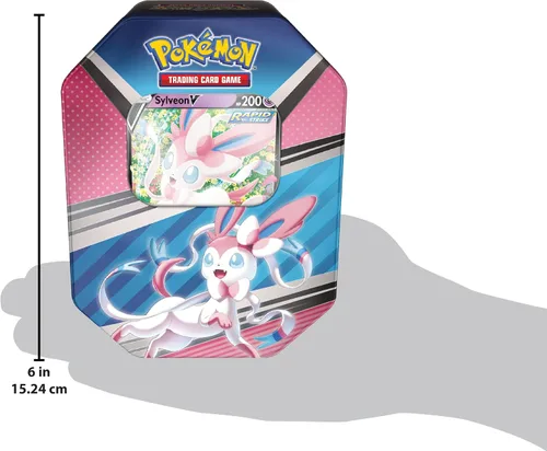 Vista 2 de Pokémon TCG: V Heroes Tin Sylveon (1 tarjeta de aluminio y 4 paquetes de refuerzo)