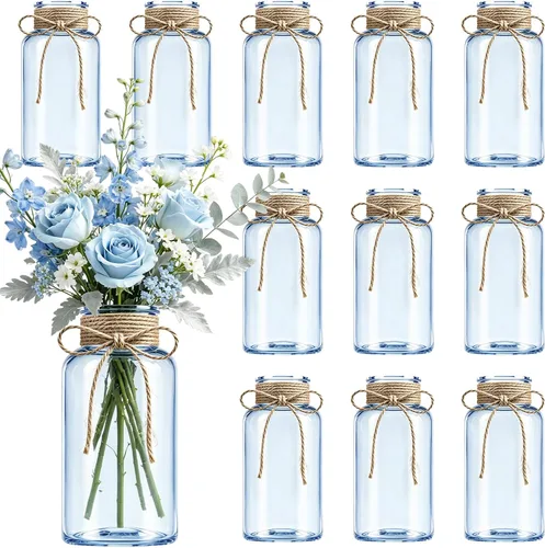 Vista 14 de Jarrones de cristal para centros de mesa, jarrones cilíndricos bohemios en tarros de masón a granel para bodas, fiestas y día de la madre