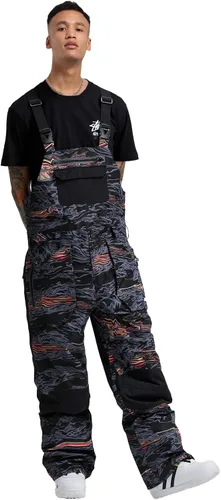 Vista 4 de GSOU SNOW Pantalones de esquí para hombre, overol de nieve para snowboard, impermeable, resistente al viento, con correa ajustable, para invierno