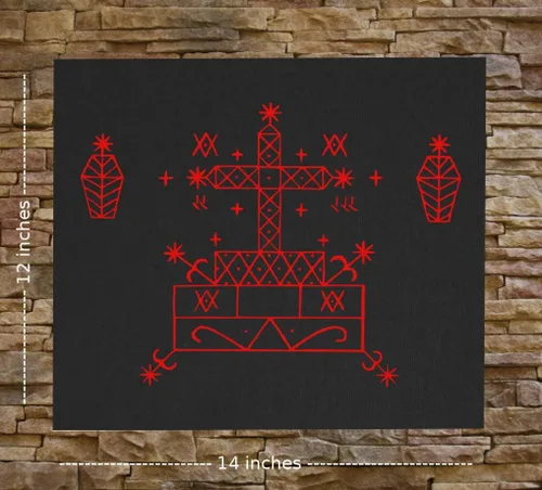 Vista 2 de Baron Samedi Voodoo Veve - Lienzo impreso o parche en la espalda, metal gótico, esqueleto punk oculto, Wicca, pentagrama, dragón demoníaco, demonio