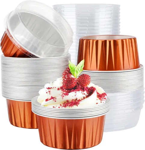 Vista 29 de EUSOAR Forros para cupcakes para hornear, 50 forros para magdalenas de 5 onzas, moldes de papel de aluminio desechables, recipientes de postre