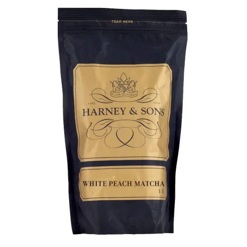 Vista 2 de Harney & Sons White Peach Matcha Té de hojas sueltas de 16 oz Matcha and Bancha green tea with white peach flavor and dried peaches. Contains