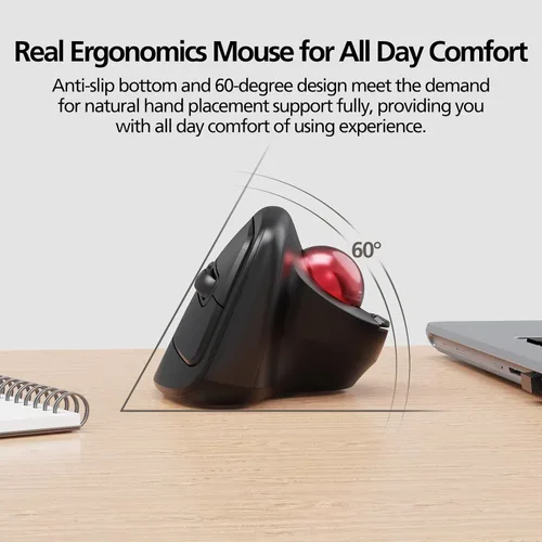 Vista 3 de MicroPack Ratón inalámbrico ergonómico con Trackball y 5 DPI ajustables, fácil control del pulgar, seguimiento preciso y suave. Ratón Bluetooth
