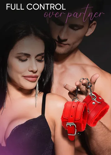 Vista 2 de Esposas rojas para adultos, esponjosas, sexuales y esponjosas, esposas BDSM, esponjosas y ajustables