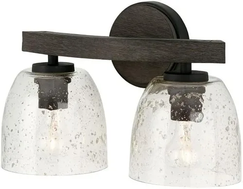 Vista 2 de Capital Lighting 147621CK-536 Clive - Luces de tocador con cúpula de cristal sembrado de madera de mango cepillado y piedra para baño, 2 luces