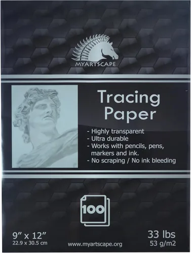 Vista 4 de MyArtscape Art Supplies - Papel de transferencia de grafito de calidad para artistas, 9 x 13 pulgadas, 25 hojas, papel de carbono encerado, con bloc