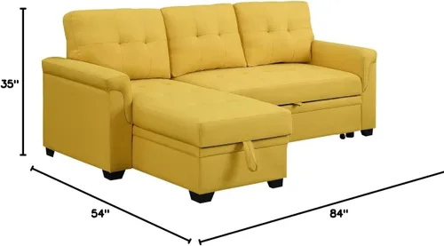 Vista 2 de LOVMOR Sofá modular convertible en forma de L de 84 pulgadas con diván de almacenamiento, cama extraíble, diseño de sofá esquinero reversible