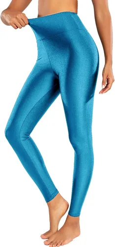 Vista 2 de Sghenr Pantalones de yoga de cintura alta para mujer, con control de abdomen, mallas deportivas brillantes para entrenamiento