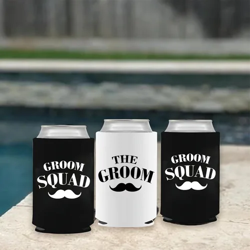 Vista 6 de PartyGifts&Beyond Paquete de 7 fundas enfriadoras para novios y padrinos de boda para despedida de soltero o regalo de boda (barba)