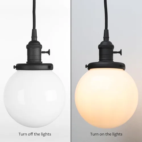 Vista 2 de Pathson Milk White Globe Pendant Light with Switch, Modern Pendant Lamp with Adjustable Wire Cord, Frosted Glass Ceiling Lighting Fixture Decor for