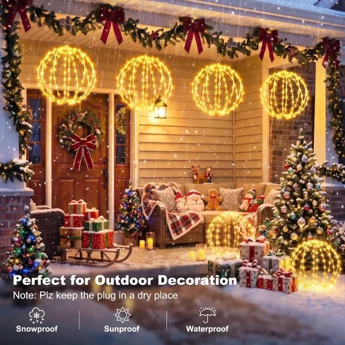 Vista 6 de iBaycon Paquete de 2 luces esféricas navideñas de 11.8 pulgadas Blanco cálido