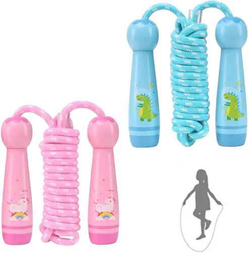 Vista 3 de Cuerda de saltar para niños, cuerda de saltar ajustable para niños pequeños con mango de madera y cuerda de algodón, bonita cuerda de saltar