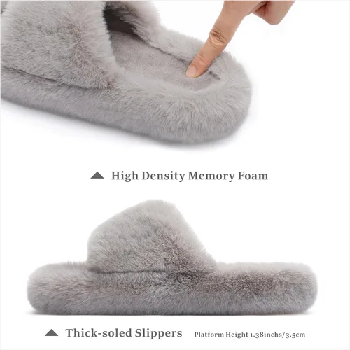 Vista 2 de Pantuflas de espuma viscoelástica para mujer, pantuflas de dormitorio para mujer, mullidas, cómodas, con forro de piel sintética, suela