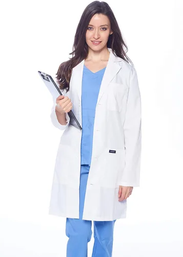 Vista 4 de Dagacci Medical Uniform Abrigo de laboratorio unisex de 35 pulgadas, blanco, talla XS a XXL, Blanco
