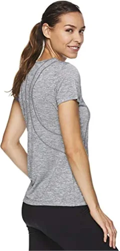 Vista 3 de Reebok Camiseta básica de dos tonos para mujer, color negro, talla M