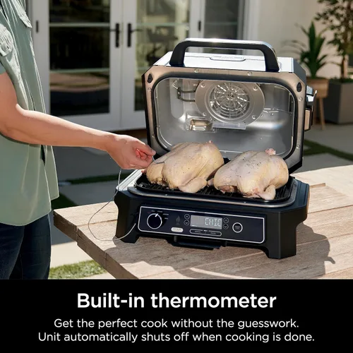 Vista 17 de Ninja Parrilla y ahumador Woodfire Pro XL para exteriores Parrilla 4 en 1, ahumador de barbacoa, freidora de aire y horneado Portátil