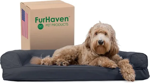 Vista 24 de Furhaven Sofá cama ortopédico para perro, sofá de espuma viscoelástica con refuerzos, felpa texturizada y funda resistente al agua, funda lavable