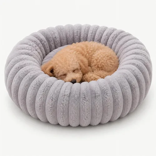 Vista 14 de Cama calmante para perros pequeños, cama lavable en forma de dona Gris