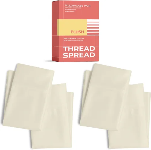Vista 22 de Thread Spread Fundas de Almohada de Algodón Egipcio 100% Tamaño Estándar/Queen Juego de 2 - Fundas de Almohada Beige Satén de Lujo con Cuenta