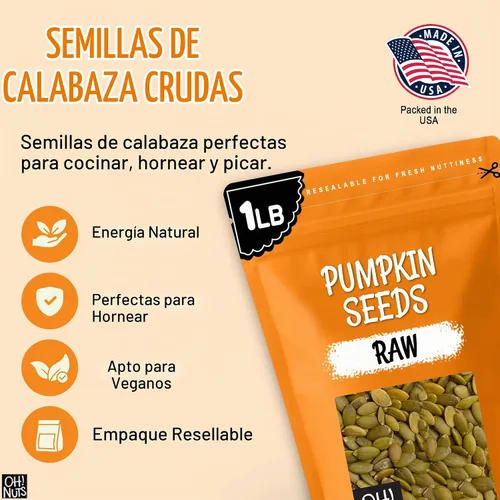 Vista 5 de Semillas de calabaza crudas sin sal, pepitas sin sal, 1 libra, 100% naturales