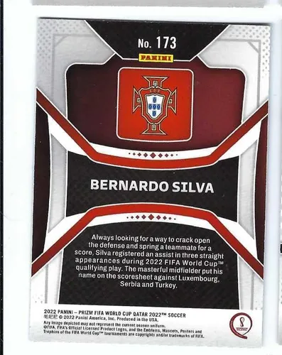 Vista 2 de BERNARDO SILVA 2022 Panini Prizm Copa Mundial de la FIFA Qatar 2022#173 Carta de fútbol Portugal Manchester City