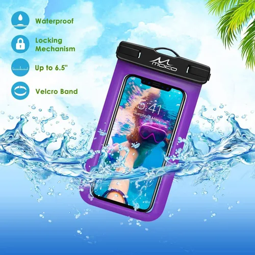Vista 3 de Carcasa impermeable con accesorios para celular, universal, resistente al agua, con brazalete y correa para el cuello, hasta 6 pulgadas, de MoKo