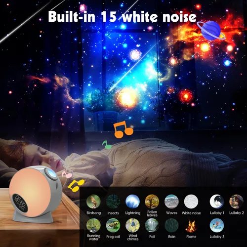Vista 4 de Proyector de galaxia para dormitorio profesional, proyector de estrellas de planetario HD 13 en 1, luz nocturna de techo con altavoz Bluetooth