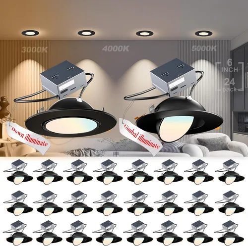 Vista 13 de Lightdot - Paquete de 6 luces LED empotrables con rótula de 6 pulgadas, ajustable 360°+90°, temperatura de color de 3CCT seleccionable y regulable