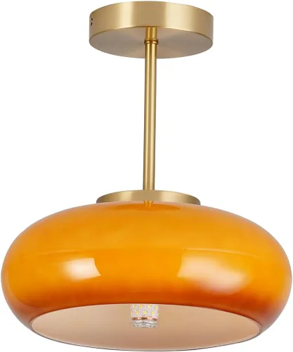 Vista 11 de Lámpara de techo vintage de vidrio rojo empotrado, lámpara de techo de cúpula redonda de 11 pulgadas, pantalla de vidrio de mediados de siglo