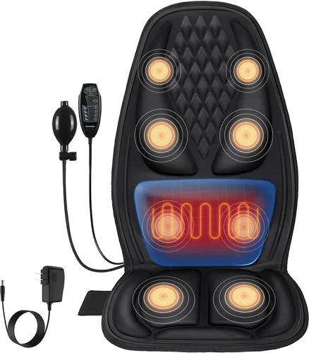 Vista 8 de Cojín de asiento de masaje de vibración con calor, almohadilla masajeador de silla de 8 motores con soporte lumbar ajustable manual, 9 modos, 3 Negro