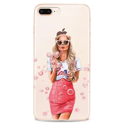 Vista 6 de Funda de TPU compatible con iPhone 13 Pro Max Fashion Babe, diseño flexible de silicona rosa, suave, ajuste delgado, estampado de burbujas