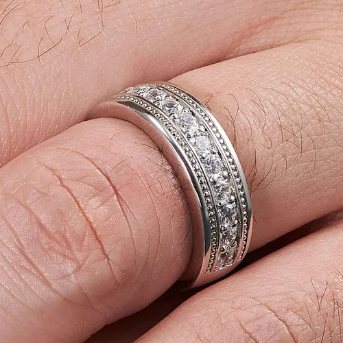 Vista 6 de SweetJew Anillo de boda para hombre, plata de ley 925, anillo de boda para él, 1 quilates, 11, redondo, 5A, circonita cúbica, anillos de promesa