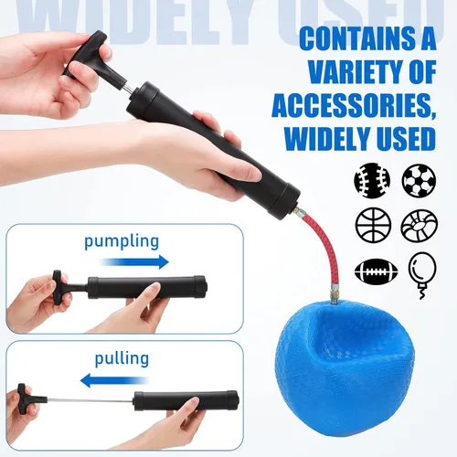 Vista 3 de Zhehao Kit de bomba de bola portátil de 10 pulgadas con boquilla de aguja y manguera de extensión para fútbol, fútbol, baloncesto, voleibol, globo