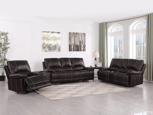 Vista 11 de Blackjack Furniture Brantley Collection - Sofá biplaza reclinable tapizado de cuero con consola, asientos acolchados de felpa con bobina Marrón