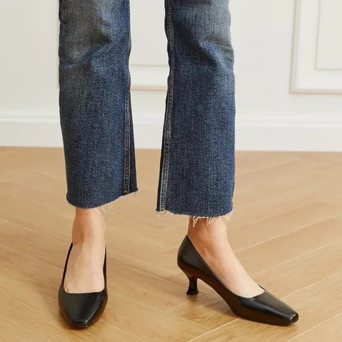 Vista 3 de Trary Zapatos de tacón de gatito para mujer, zapatos de vestir clásicos con punta cuadrada, zapatos casuales de tacón bajo cerrado para mujer oficina