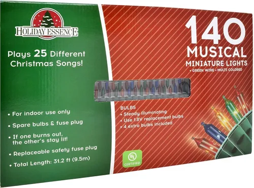 Vista 8 de Holiday Essence 140 luces musicales de Navidad multicolor, 25 canciones, 8 funciones, 31.2 pies de longitud Varios