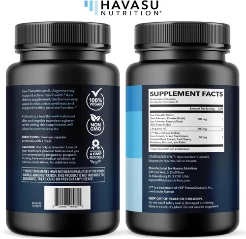 Vista 9 de Saw Palmetto 500 mg y L-Arginina 500 mg – Salud de la próstata y suplementos de óxido nítrico para hombres – 60 unidades – Apoyo a la función