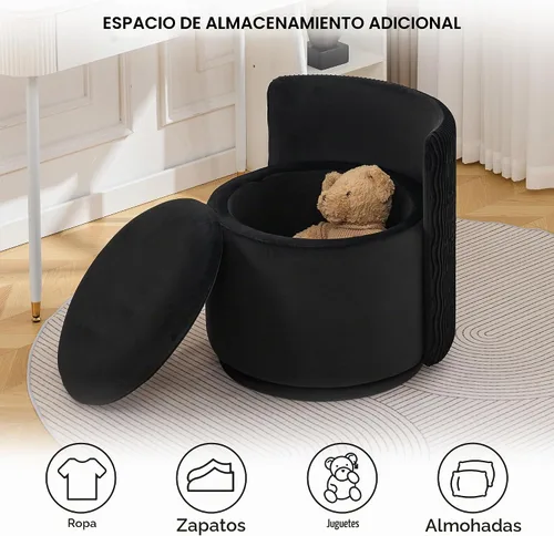 Vista 5 de WUTUTUEE Silla grande de terciopelo con almacenamiento, silla de maquillaje giratoria de 360° con respaldo ondulado, taburete pequeño sin montaje