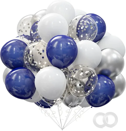 Vista 12 de Kit de 72 globos de confeti negro y dorado, globos negros, dorados y blancos de 12 pulgadas y globos de confeti dorado con cintas para globos