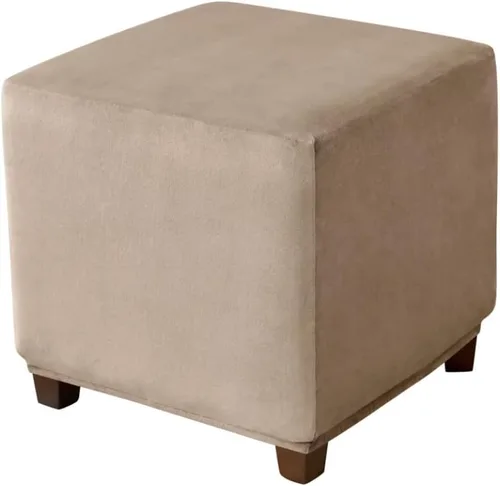 Vista 13 de Funda otomana cuadrada de terciopelo para otomana, protector para reposapiés, taburete, muebles, elástico, cómodo, con parte inferior elástica, Beige