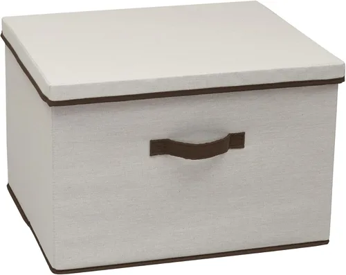Vista 14 de Household Essentials 111 Caja de almacenamiento con tapa y asa, lona beige natural, tamaño mediano, ribete natural