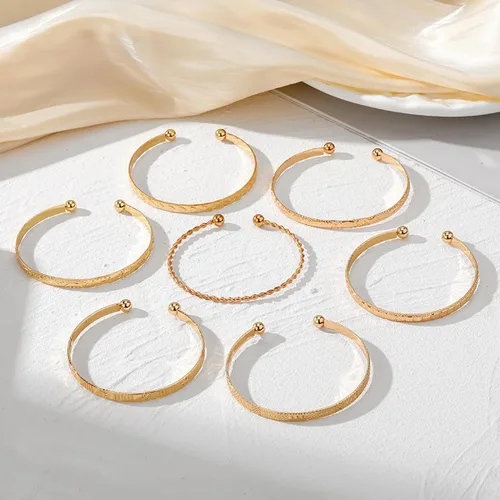 Vista 6 de Juego de pulseras de oro bohemio para mujer, estilo vintage, apilables, con flechas ajustables, hexagrama torcido, grabado, brazalete abierto