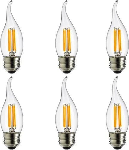 Vista 8 de Sunlite 80449 Bombilla LED CA11 de filamento de luz de araña con punta de llama, 4 vatios (equivalente a 40 W), base E26 media, regulable