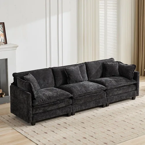 Vista 44 de Sofá seccional modular, sofá seccional en forma de L de 76.7 pulgadas con otomana móvil, cómodo loveseat de chenilla nube con reposabrazos
