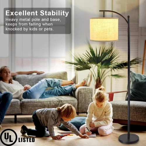 Vista 10 de DLLT - Lámpara de pie de arco moderna, lámpara de pie de granja con pantalla de linterna, luz de lectura alta industrial para dormitorio, sala