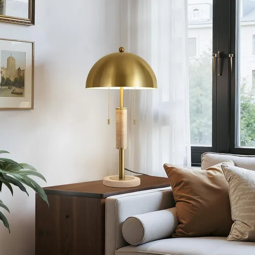 Vista 8 de KAISITE Juego de 2 lámparas de mesa modernas de 61 cm para sala de estar, lámpara de mesita de noche de metal dorado con travertino decorativo
