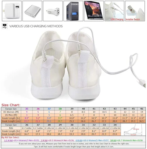 Vista 7 de Hot Dingding Zapatos con luz LED para niñas y niños, zapatos de fibra óptica para niños, zapatillas de deporte LED con carga USB luminosas